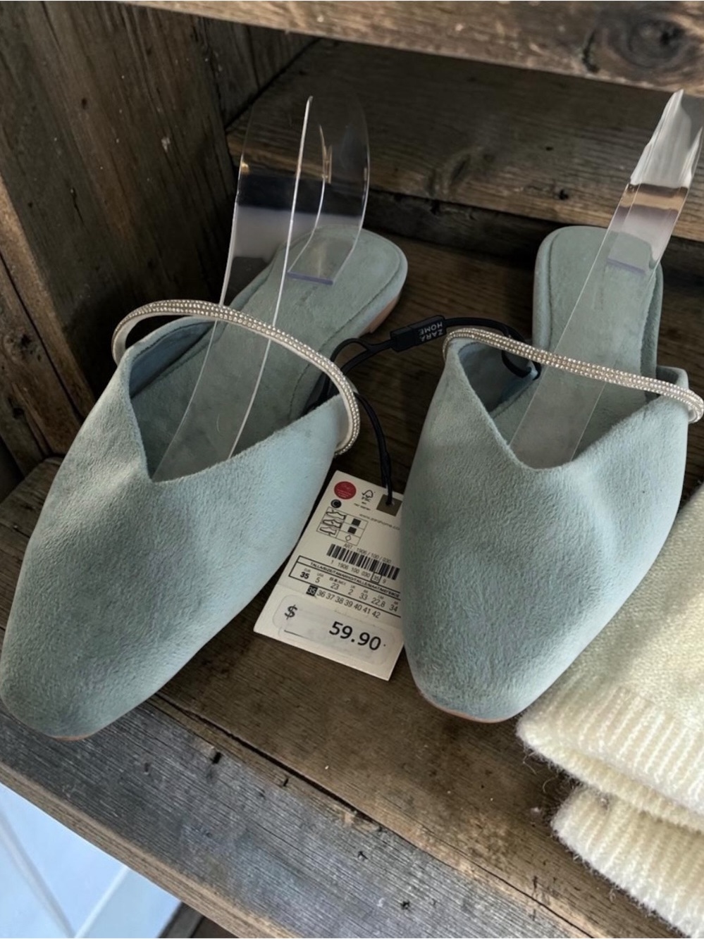 Zara Home Light Blue Green Velvet Mules - Picture 13 of 15